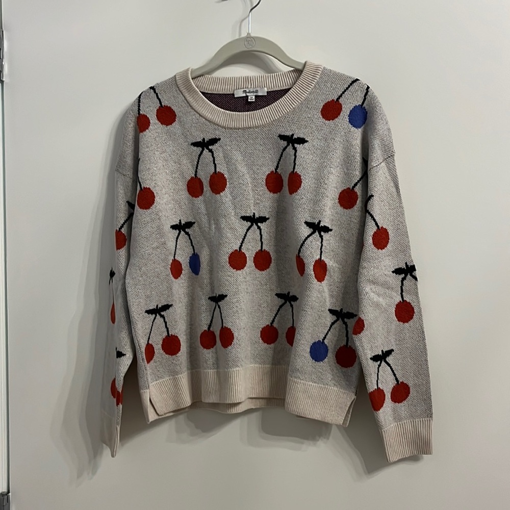 Madewell sweater, cute cherry print, boxy cut - size XS, NWOT